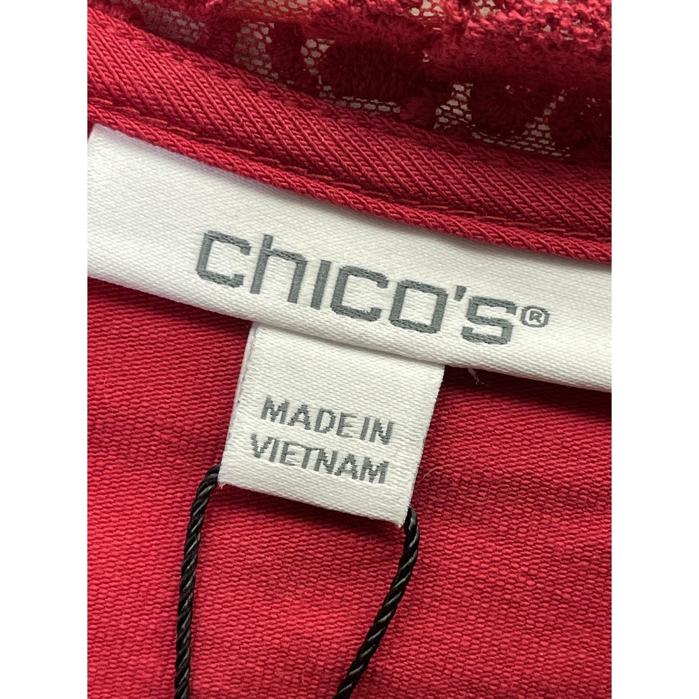 Chico's Womens‎ 2 Red Lace V-Neck Puff Sleeve Jersey Embroidered Blouse NEW - Picture 4 of 10